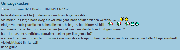 Beitrag über Kosten für einen Umzug nach Italien